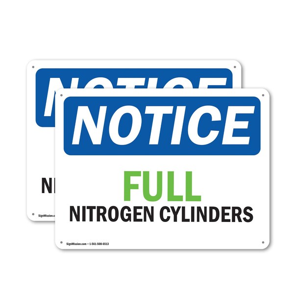Signmission Full Nitrogen Cylinders OSHA Notice Sign, Plastic, 14in W x 10in L, 2PK OS-2PACK-NS-P-1014-L-15739 - main